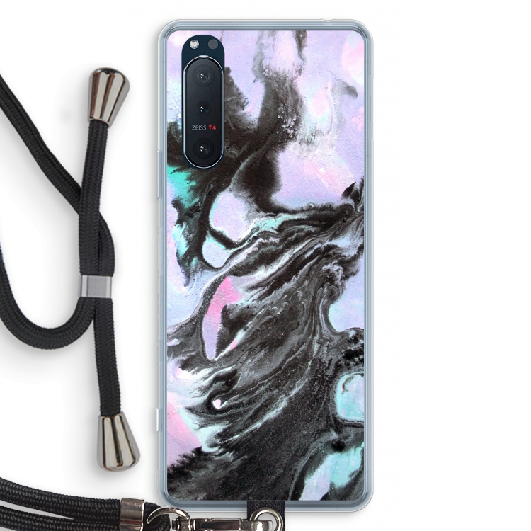 Pastel zwart: Sony Xperia 5 II Transparant Hoesje met koord