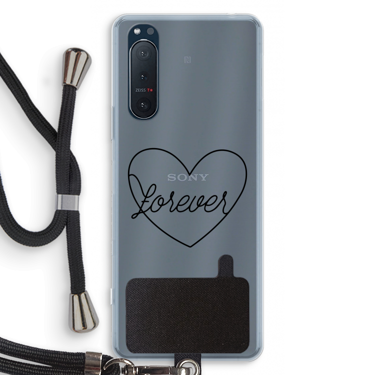 Forever heart black: Sony Xperia 5 II Transparant Hoesje met koord