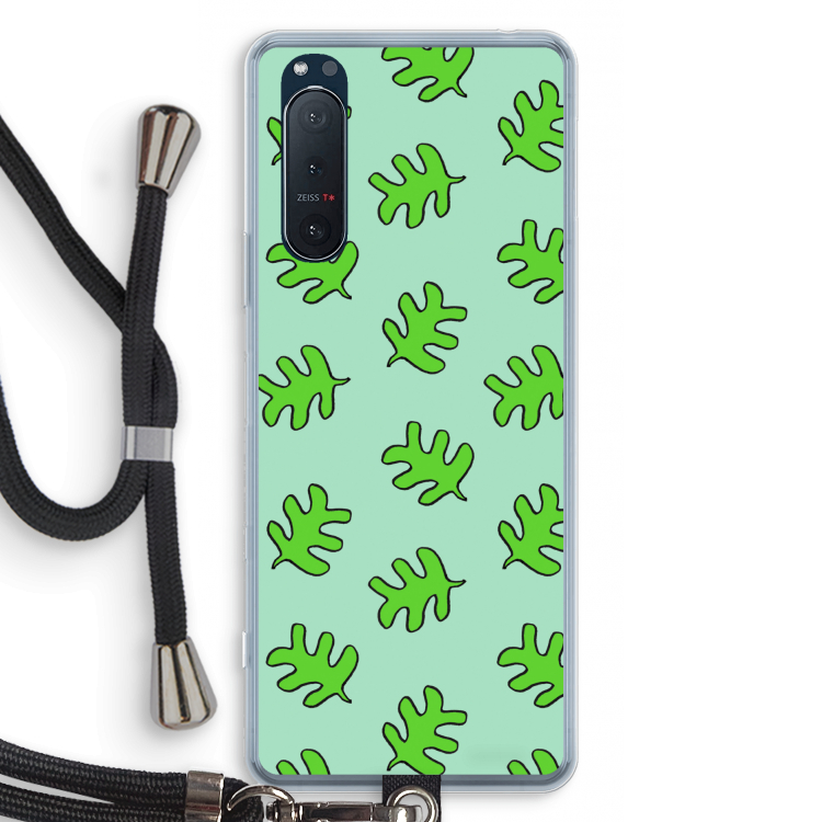 Groene blaadjes: Sony Xperia 5 II Transparant Hoesje met koord
