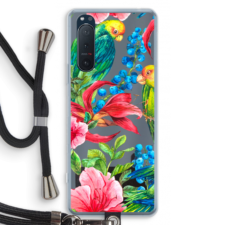 Papegaaien: Sony Xperia 5 II Transparant Hoesje met koord
