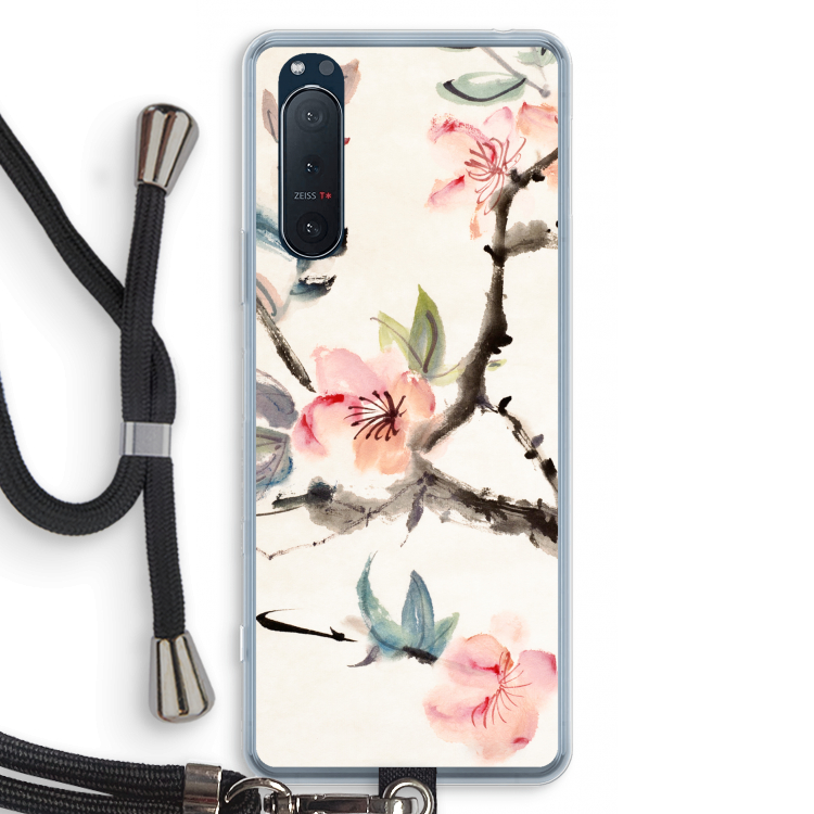 Japanse bloemen: Sony Xperia 5 II Transparant Hoesje met koord