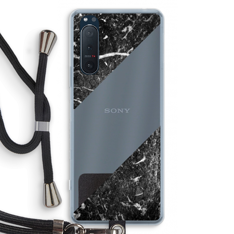 Zwart marmer: Sony Xperia 5 II Transparant Hoesje met koord