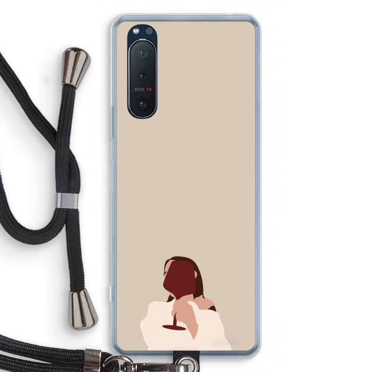 I drink wine: Sony Xperia 5 II Transparant Hoesje met koord