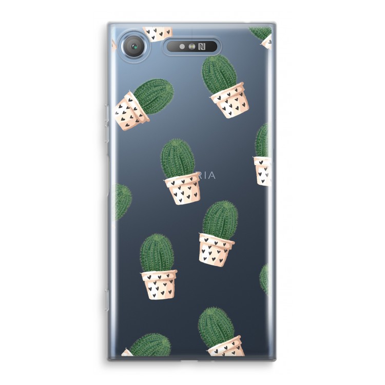 Cactusprint roze: Sony Xperia XZ1 Transparant Hoesje