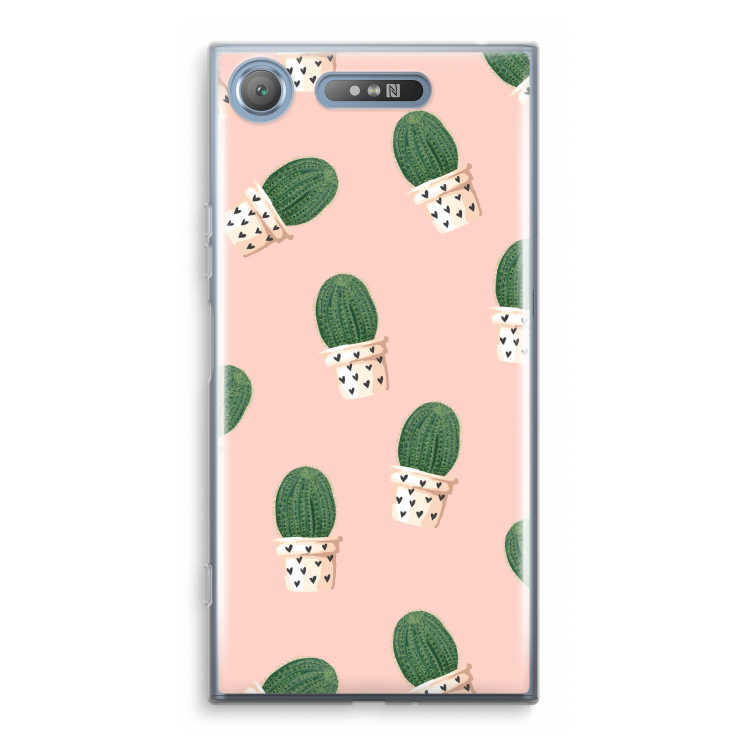 Cactusprint roze: Sony Xperia XZ1 Transparant Hoesje
