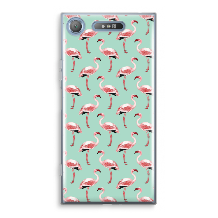 Flamingoprint groen: Sony Xperia XZ1 Transparant Hoesje