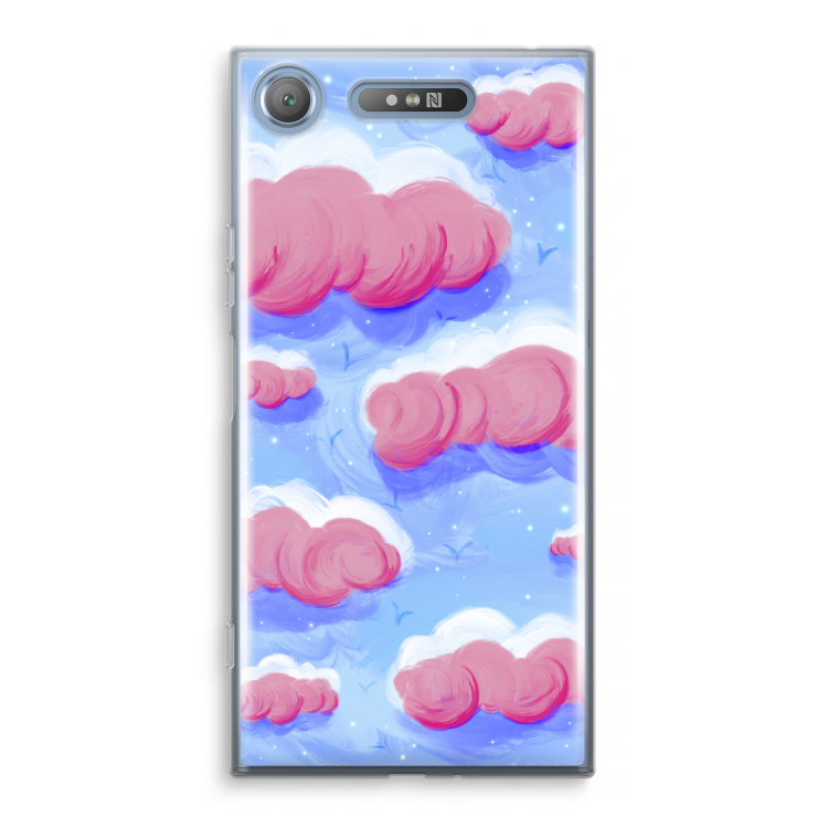 Roze wolken met vogels: Sony Xperia XZ1 Transparant Hoesje