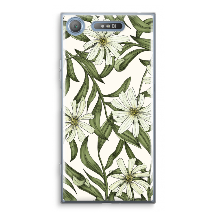 Wit bloemenpatroon: Sony Xperia XZ1 Transparant Hoesje