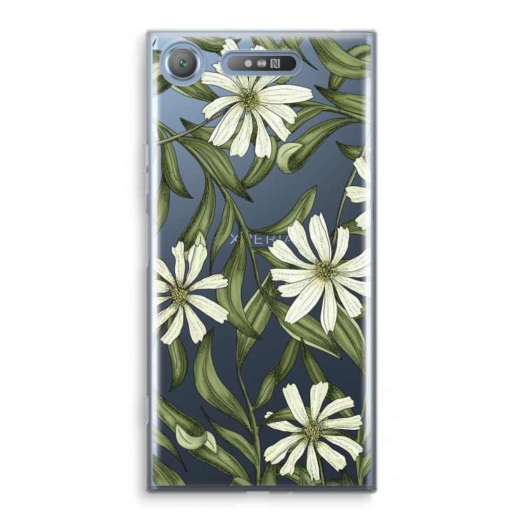 Wit bloemenpatroon: Sony Xperia XZ1 Transparant Hoesje
