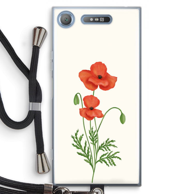 Red poppy: Sony Xperia XZ1 Transparant Hoesje met koord