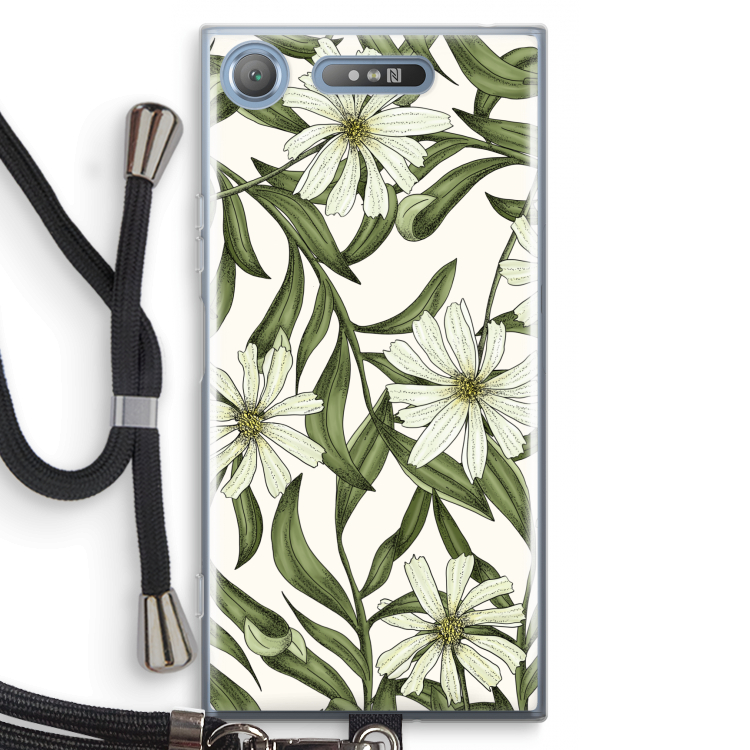 Wit bloemenpatroon: Sony Xperia XZ1 Transparant Hoesje met koord