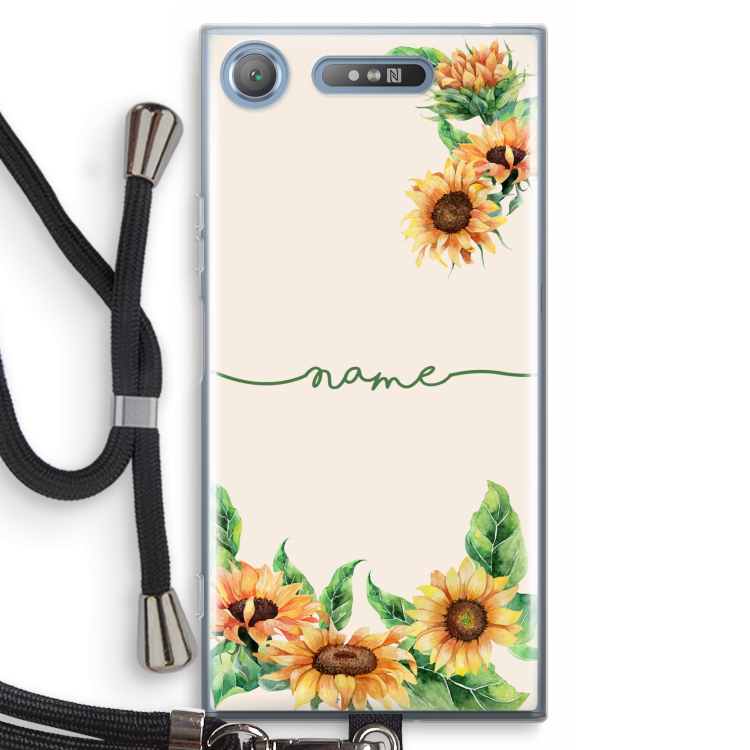 Zonnebloemen: Sony Xperia XZ1 Transparant Hoesje met koord