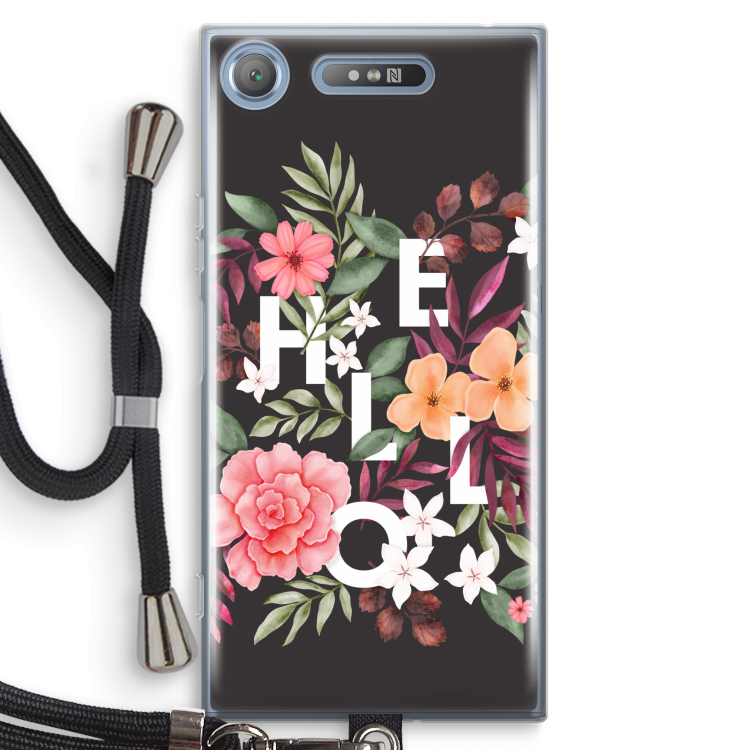 Hello in flowers: Sony Xperia XZ1 Transparant Hoesje met koord