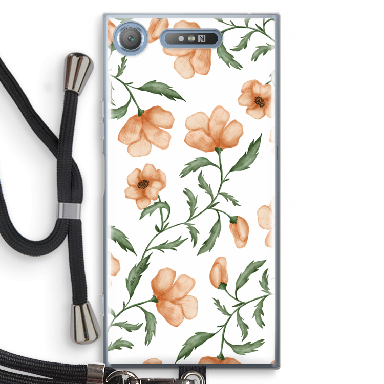 Peachy flowers: Sony Xperia XZ1 Transparant Hoesje met koord