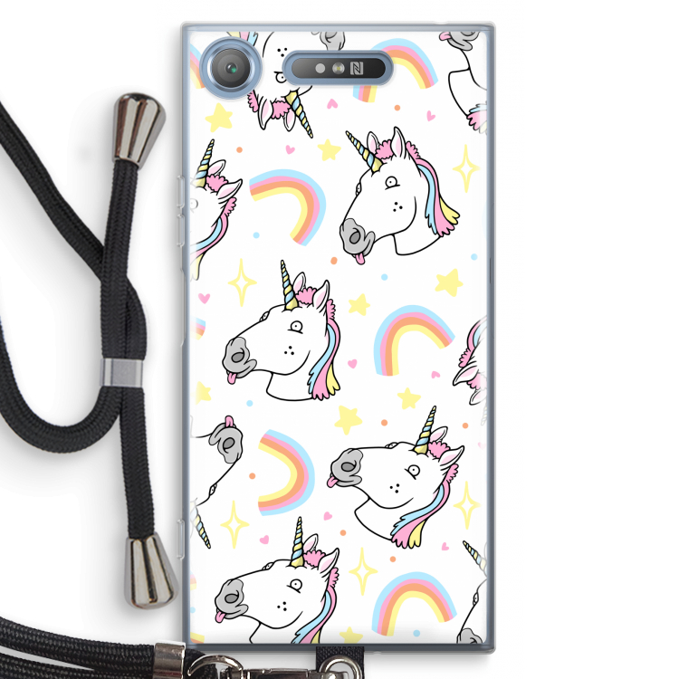 Rainbow Unicorn: Sony Xperia XZ1 Transparant Hoesje met koord