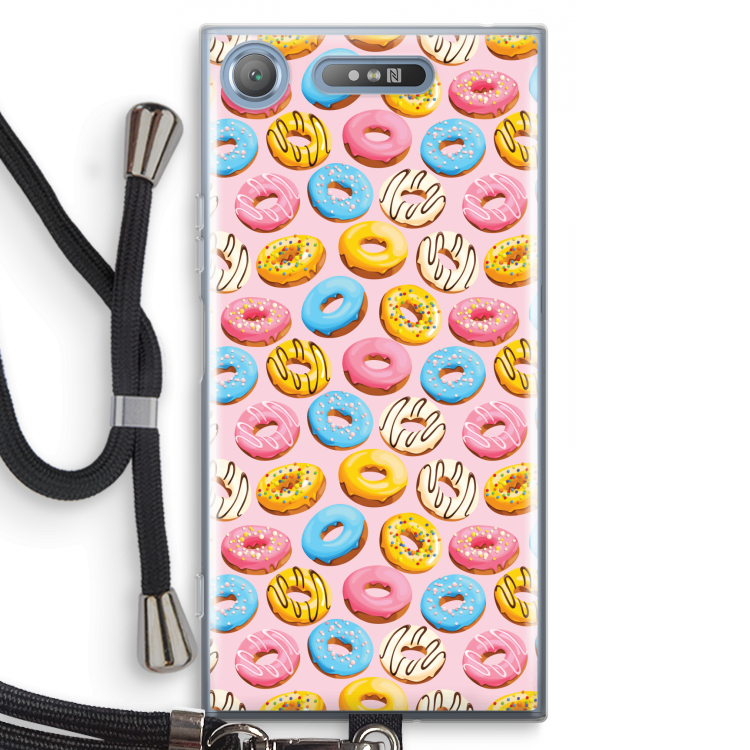 Pink donuts: Sony Xperia XZ1 Transparant Hoesje met koord