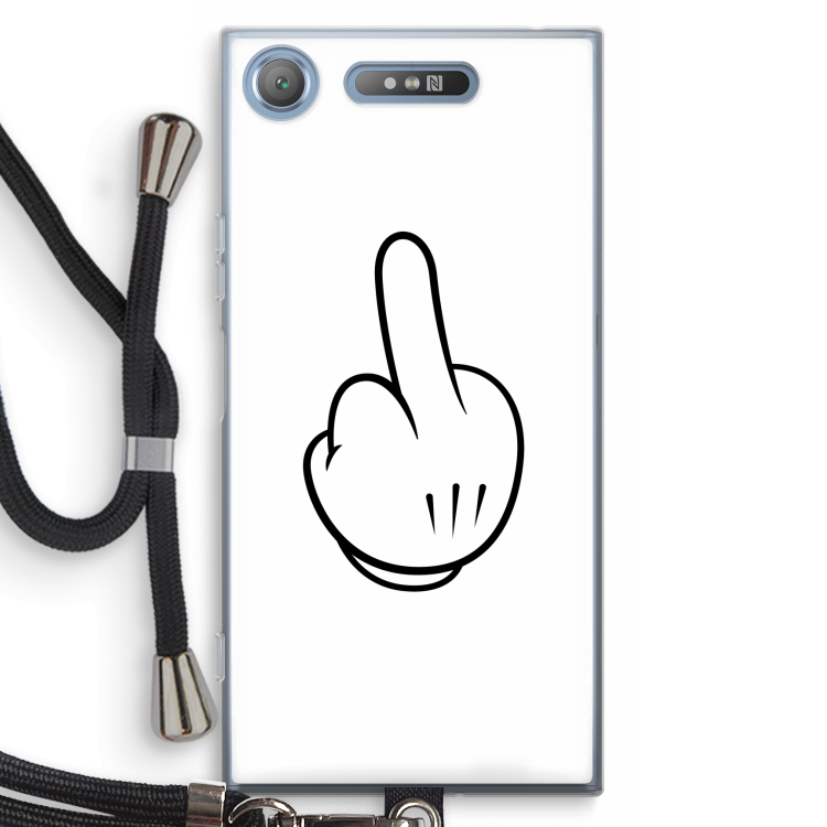 Middle finger white: Sony Xperia XZ1 Transparant Hoesje met koord
