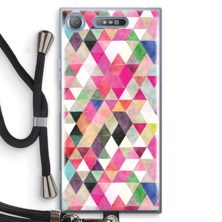 Gekleurde driehoekjes: Sony Xperia XZ1 Transparant Hoesje met koord