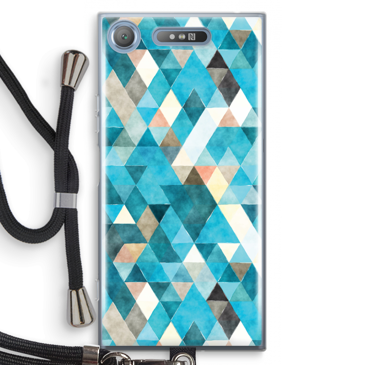 Gekleurde driehoekjes blauw: Sony Xperia XZ1 Transparant Hoesje met koord