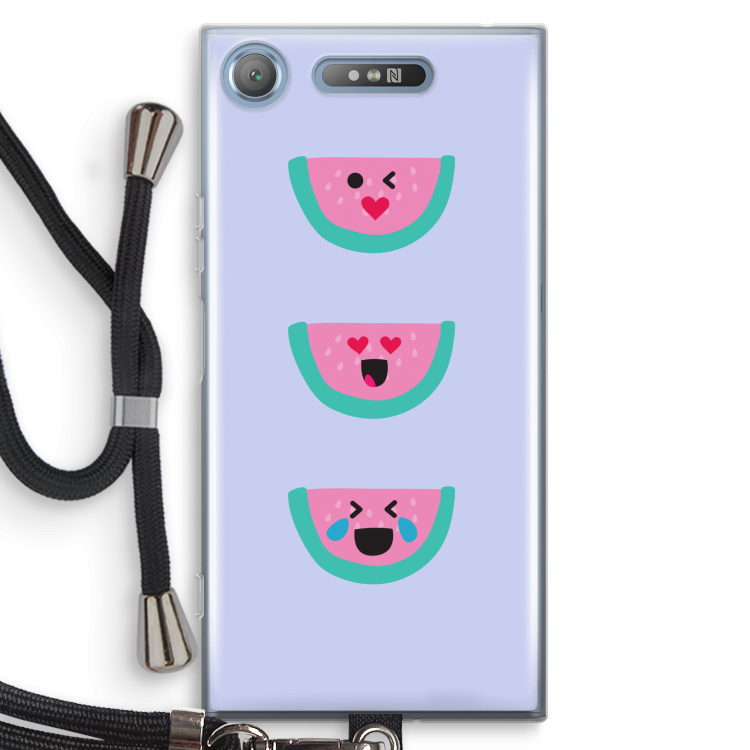 Smiley watermeloen: Sony Xperia XZ1 Transparant Hoesje met koord