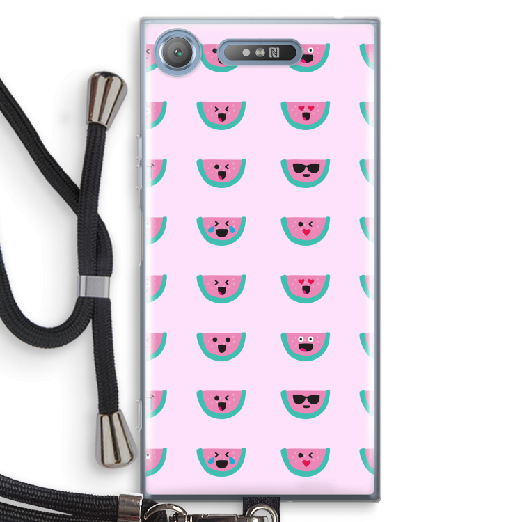 Smiley watermeloenprint: Sony Xperia XZ1 Transparant Hoesje met koord