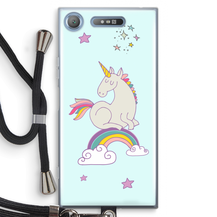 Regenboog eenhoorn: Sony Xperia XZ1 Transparant Hoesje met koord