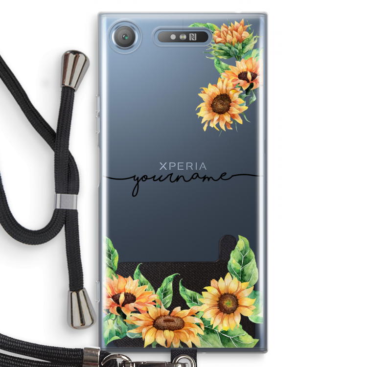 Zonnebloemen: Sony Xperia XZ1 Transparant Hoesje met koord