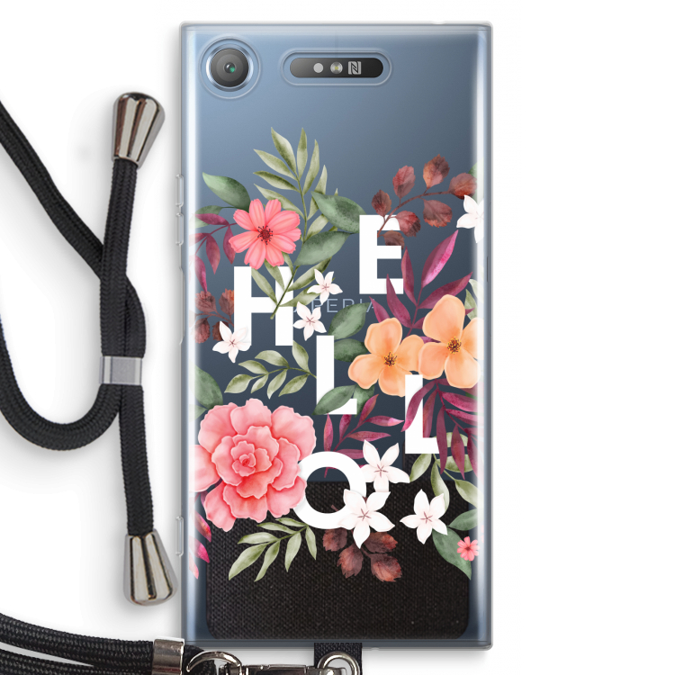 Hello in flowers: Sony Xperia XZ1 Transparant Hoesje met koord