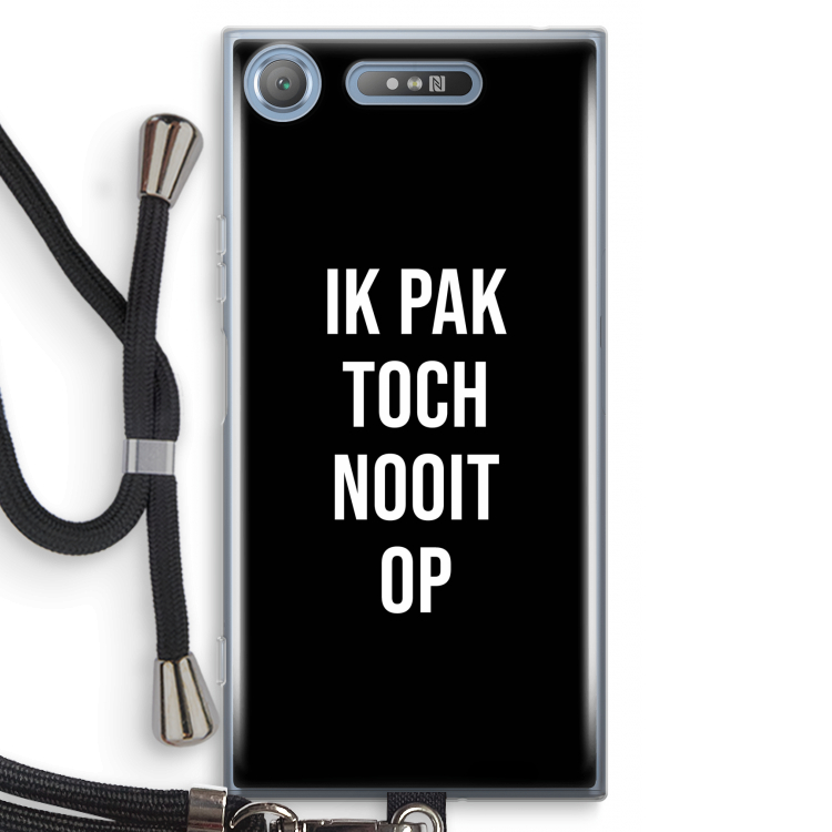 Ik pak nooit op - Zwart: Sony Xperia XZ1 Transparant Hoesje met koord