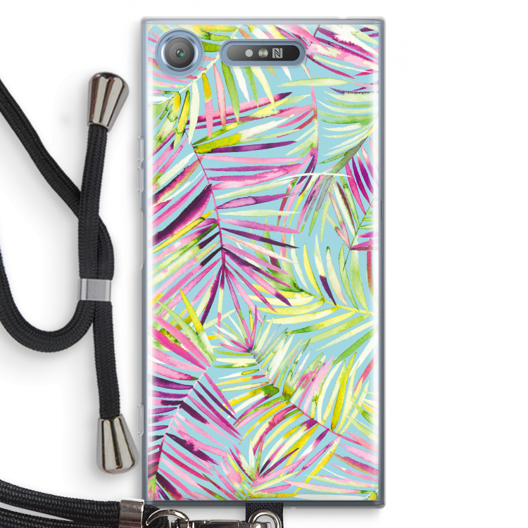 Tropical Palms Blue: Sony Xperia XZ1 Transparant Hoesje met koord