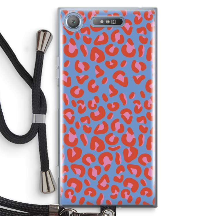 Leopard blue: Sony Xperia XZ1 Transparant Hoesje met koord