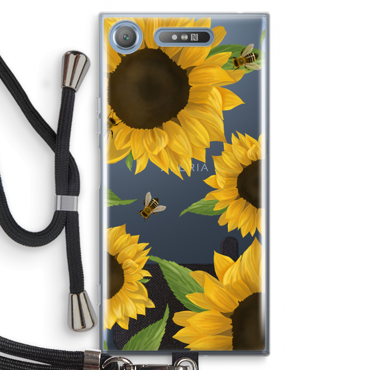 Sunflower and bees: Sony Xperia XZ1 Transparant Hoesje met koord