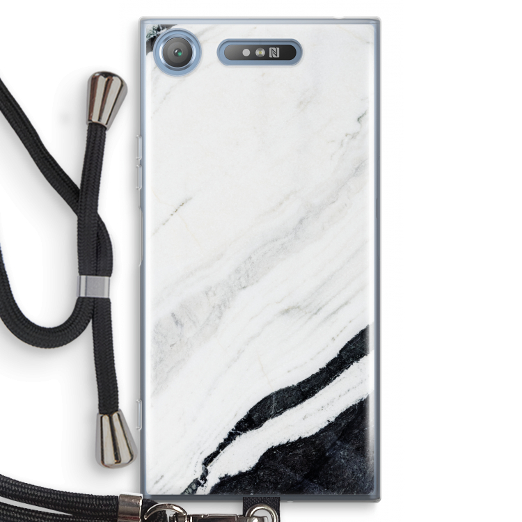 Elegante marmer: Sony Xperia XZ1 Transparant Hoesje met koord