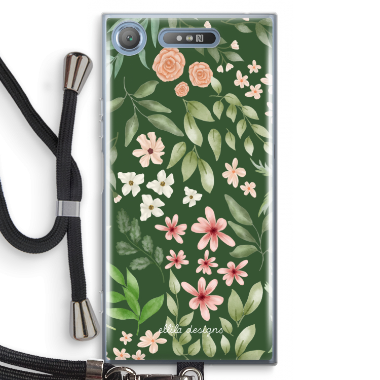 Botanical green sweet flower heaven: Sony Xperia XZ1 Transparant Hoesje met koord
