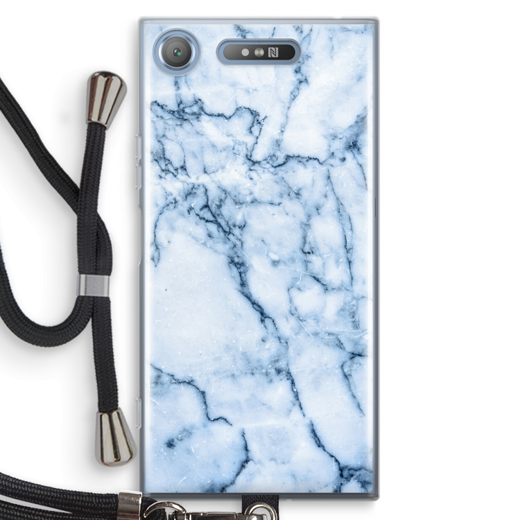 Blauw marmer: Sony Xperia XZ1 Transparant Hoesje met koord