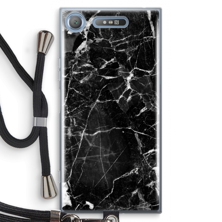 Zwart Marmer 2: Sony Xperia XZ1 Transparant Hoesje met koord