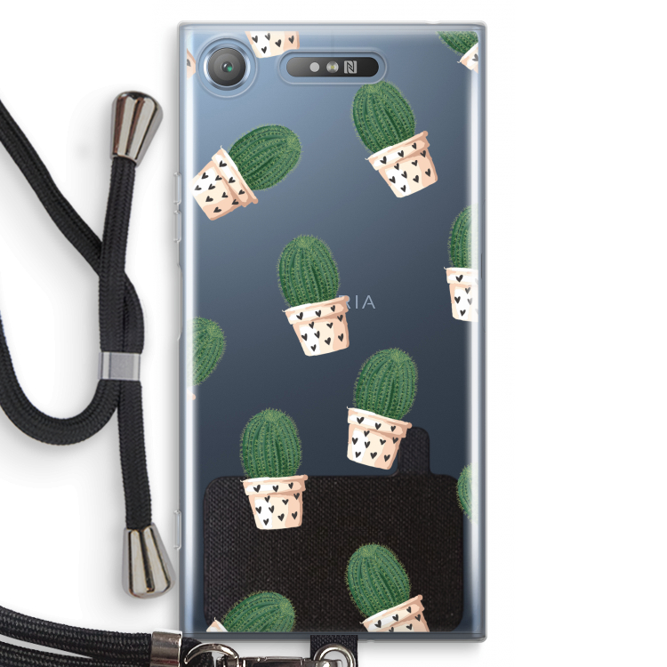 Cactusprint roze: Sony Xperia XZ1 Transparant Hoesje met koord
