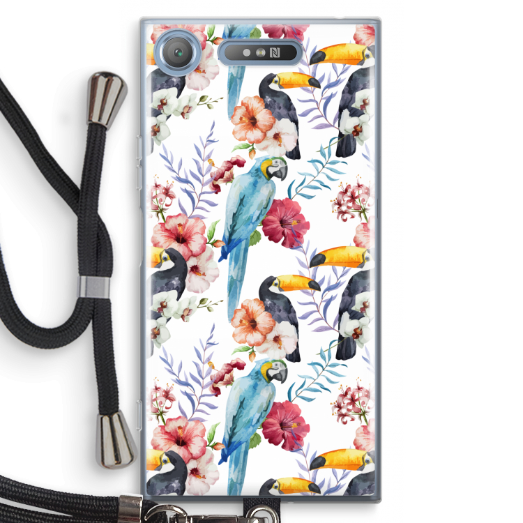 Bloemen tukan: Sony Xperia XZ1 Transparant Hoesje met koord
