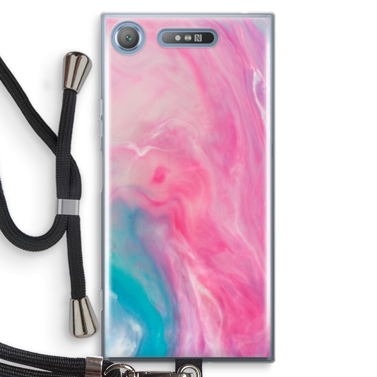 Roze explosie: Sony Xperia XZ1 Transparant Hoesje met koord