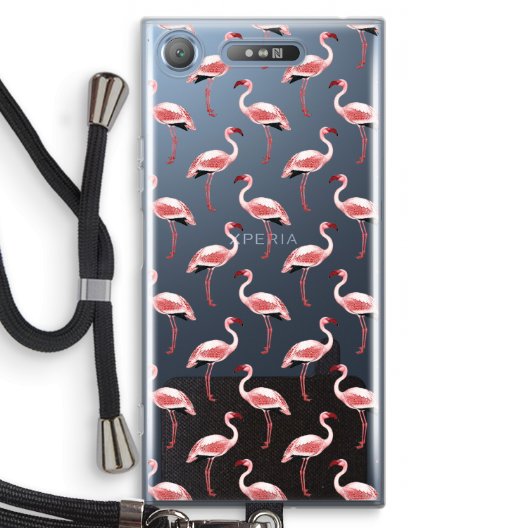 Flamingoprint groen: Sony Xperia XZ1 Transparant Hoesje met koord
