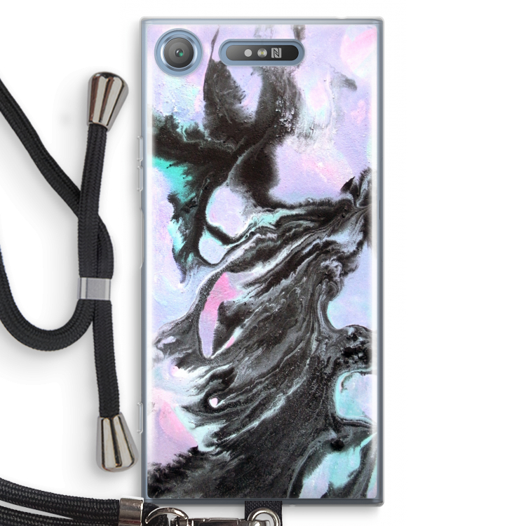 Pastel zwart: Sony Xperia XZ1 Transparant Hoesje met koord