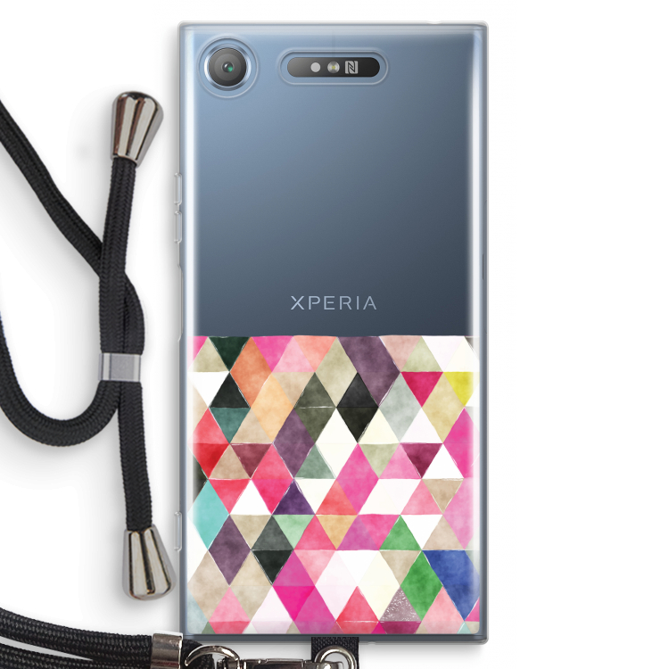 Gekleurde driehoekjes: Sony Xperia XZ1 Transparant Hoesje met koord