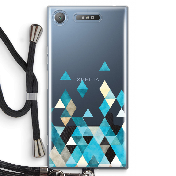 Gekleurde driehoekjes blauw: Sony Xperia XZ1 Transparant Hoesje met koord