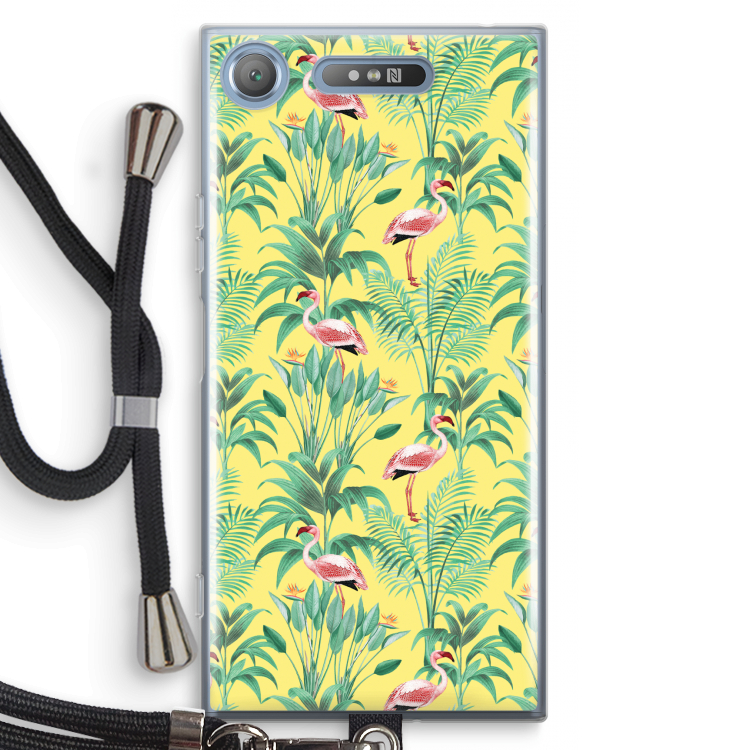 Flamingo party: Sony Xperia XZ1 Transparant Hoesje met koord