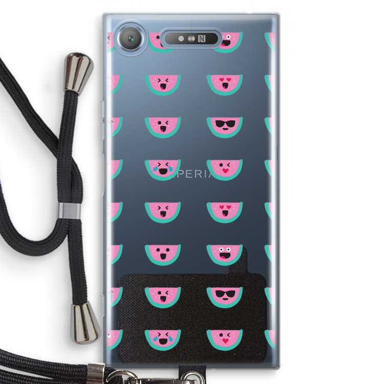 Smiley watermeloenprint: Sony Xperia XZ1 Transparant Hoesje met koord