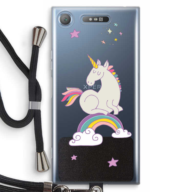 Regenboog eenhoorn: Sony Xperia XZ1 Transparant Hoesje met koord
