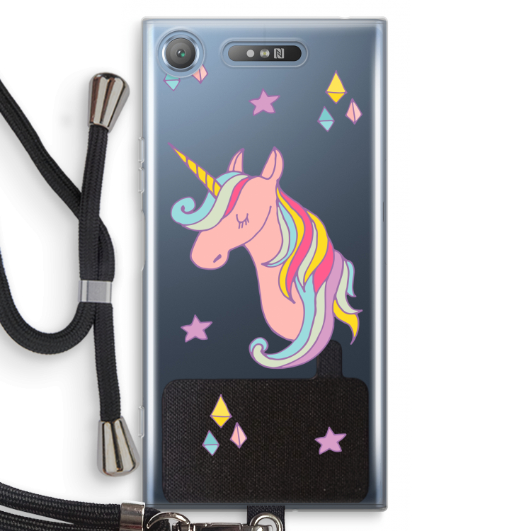 Roze eenhoorn: Sony Xperia XZ1 Transparant Hoesje met koord