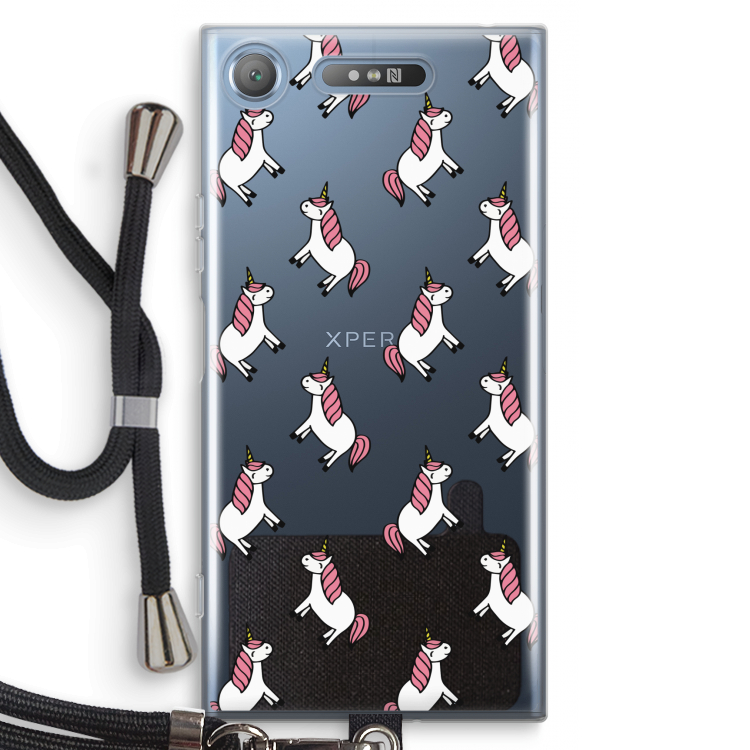 Eenhoorns overal: Sony Xperia XZ1 Transparant Hoesje met koord