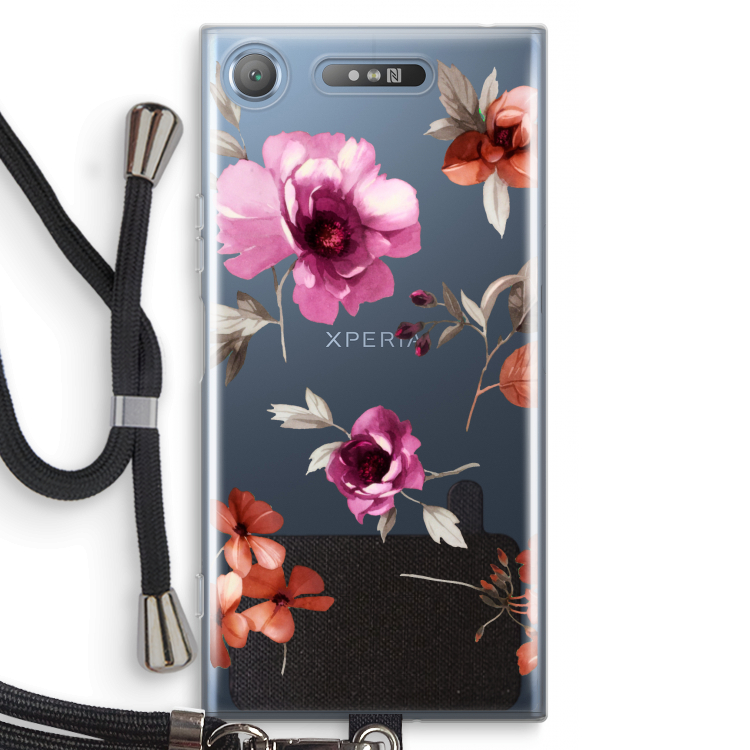 Geschilderde bloemen: Sony Xperia XZ1 Transparant Hoesje met koord