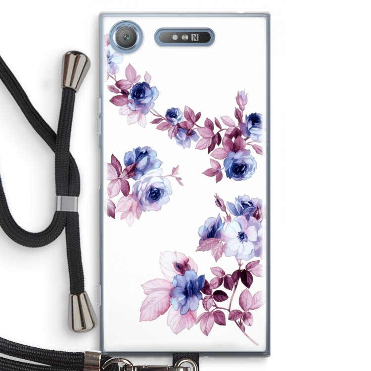 Waterverf bloemen: Sony Xperia XZ1 Transparant Hoesje met koord